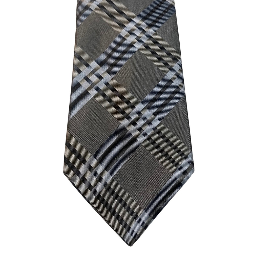 Geoffrey Beene Tie Extra Long XL Grey Blue Plaid Business Necktie New